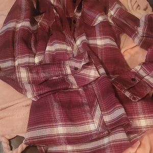 Women's Burgundy Plaid Button-Up Sweater Shirt